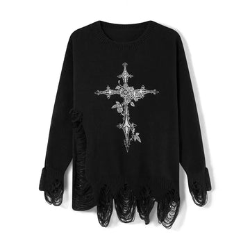 Getadme -Y2K Aesthetic Spring Long Sleeves Criss Cross Sweaters 00s Vintage Graphic Jumpers Gothic E-girl Ripped Pullovers Streetwear